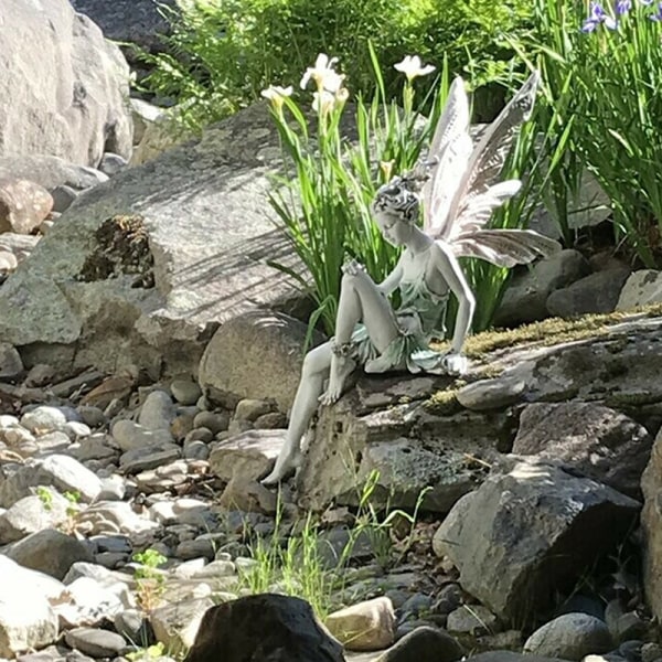 Resin Sitting Fairy Statue Garden Ornament Porch Sculpture White