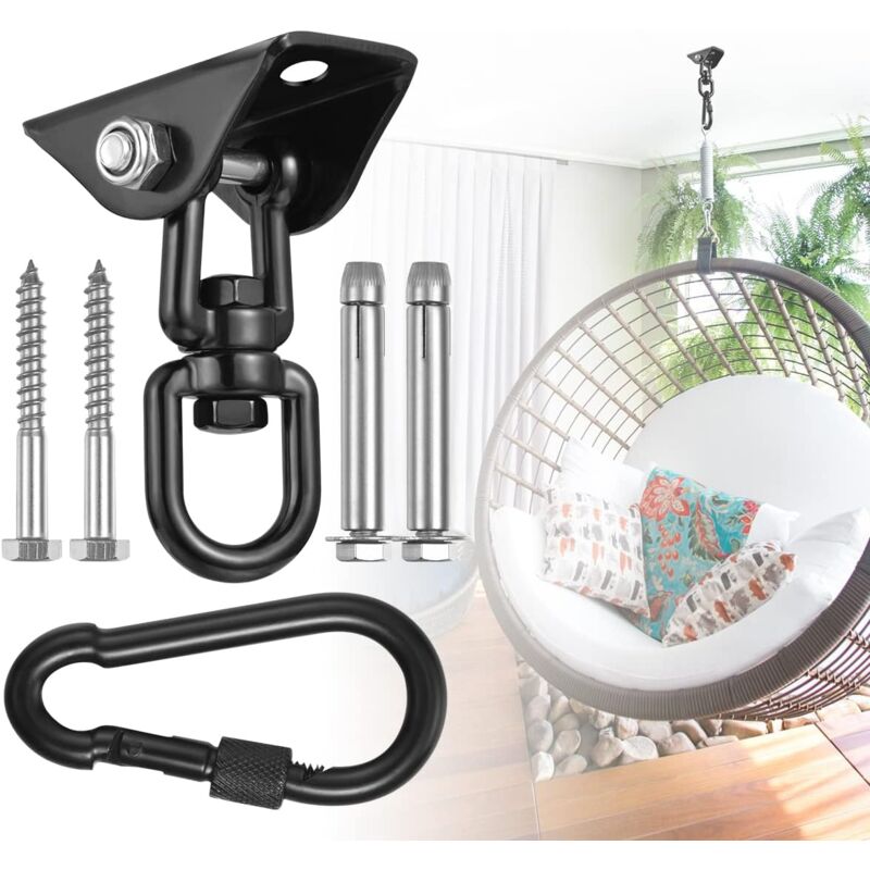360° Swivel Hanging Chair Ceiling Mount, Swing, Suspension, Hook with Screws for Concrete, Wood, Playground, Porch, Trapeze Seat, Yoga