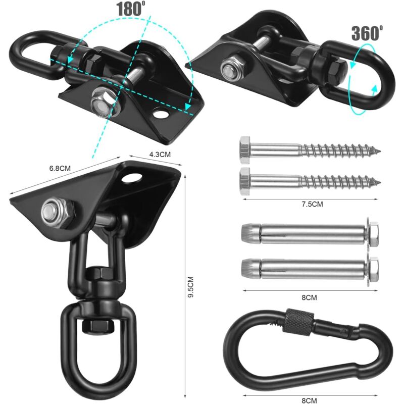 360° Swivel Hanging Chair Ceiling Mount, Swing, Suspension, Hook with Screws for Concrete, Wood, Playground, Porch, Trapeze Seat, Yoga