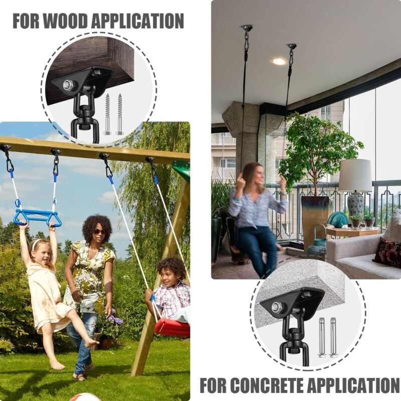 360° Swivel Hanging Chair Ceiling Mount, Swing, Suspension, Hook with Screws for Concrete, Wood, Playground, Porch, Trapeze Seat, Yoga