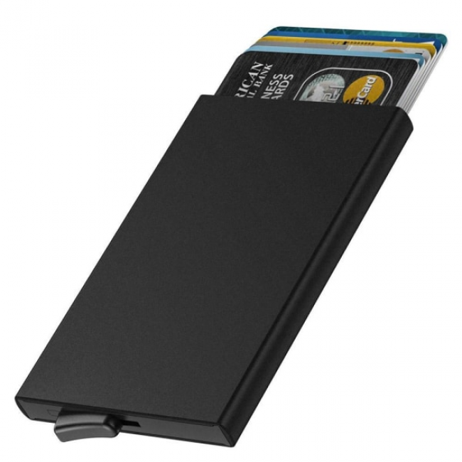 pc aluminum smart card holder (RFID protected) pop-up - black