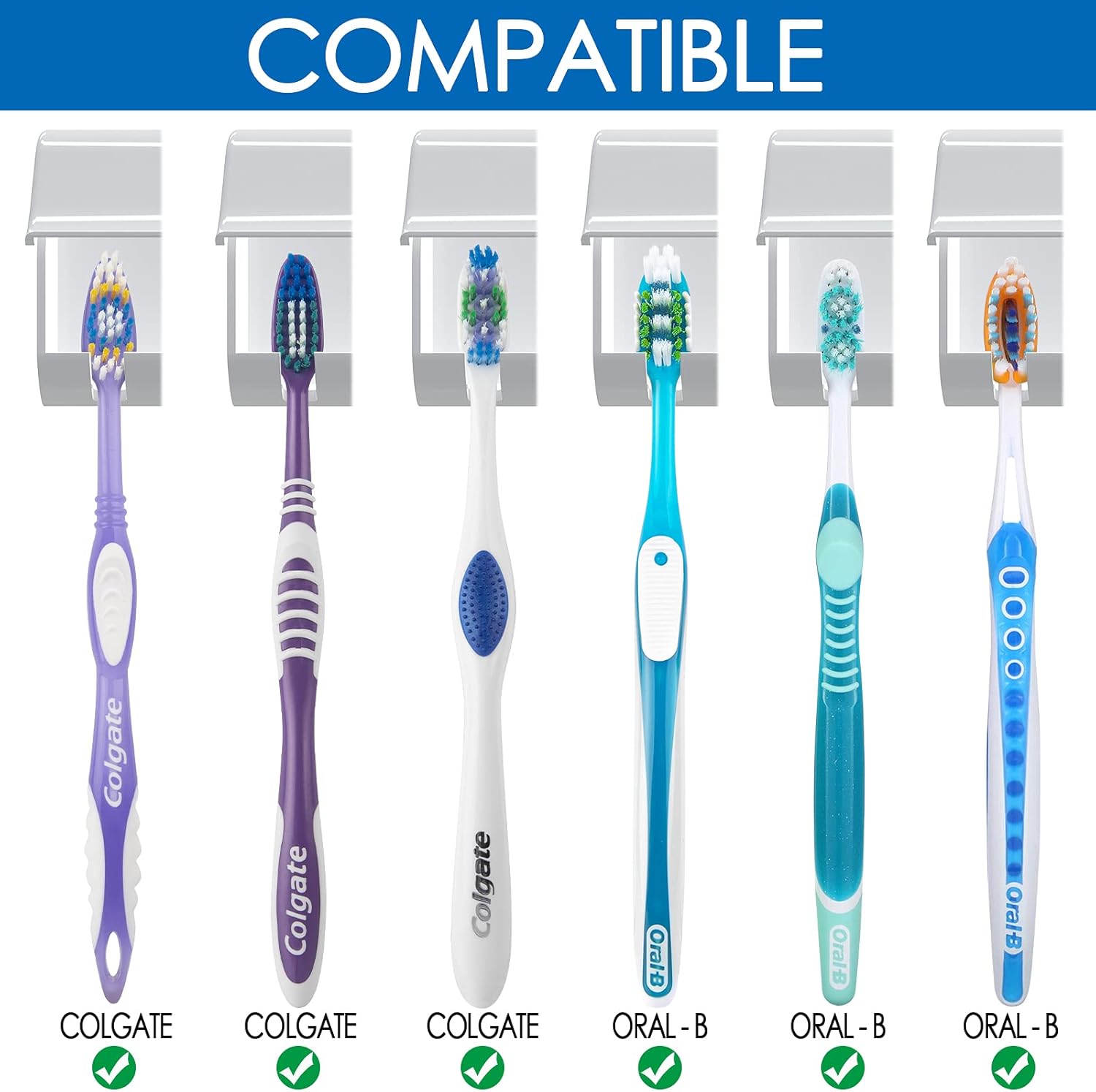 Wall-mounted toothbrush holder with 6 compartments and self-adhesive