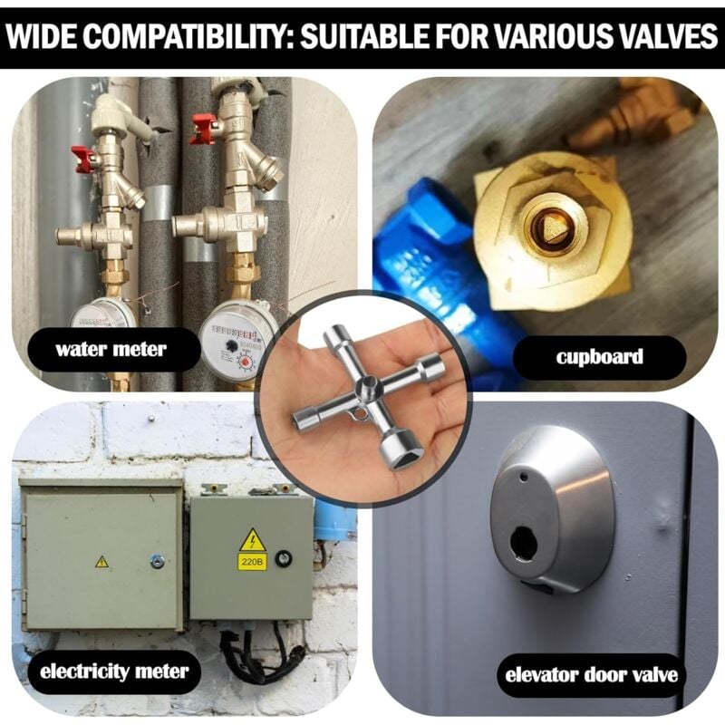 4-way triangle wrench 5 sizes Inner diameter 7mm/10mm/12mm/13mm/18mm Universal wrench for electrical cabinets, gas, water, electricity meters, cabinets