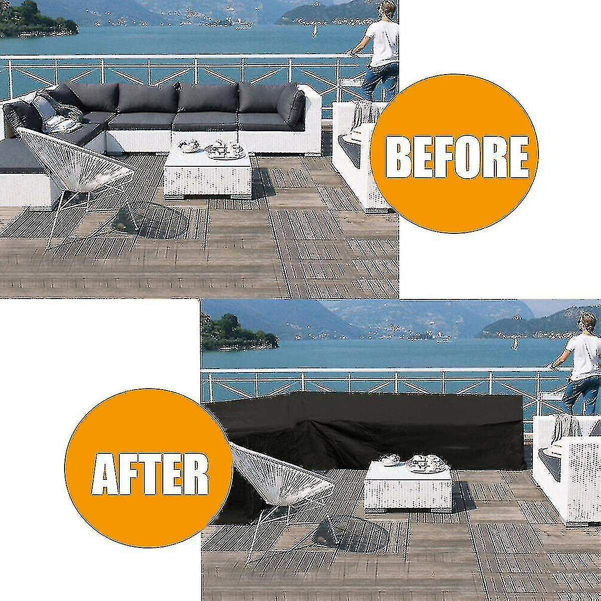 12 Sizes L-Shape All-Weather Cover Waterproof Rattan Corner Furniture Protector Garden Patio Outdoor Sofa Cover Dust Cover270*200*82cm