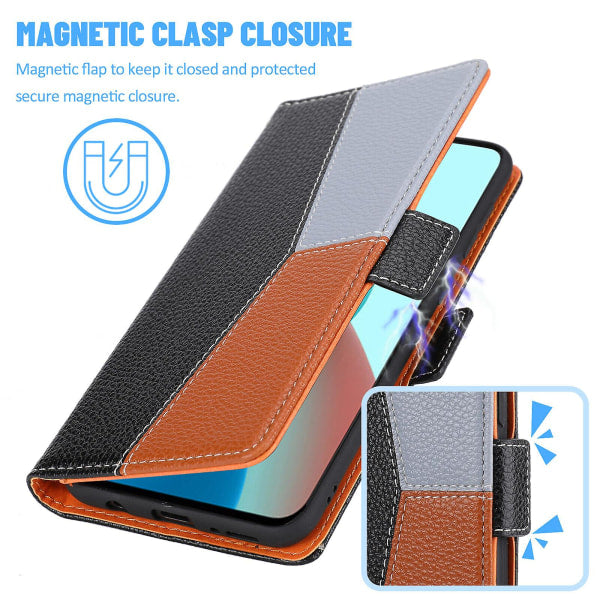 Case for Samsung Galaxy A22 4g Protection Three-color Stitching Coque Magnetic Mobile Phone Case Etui - Black