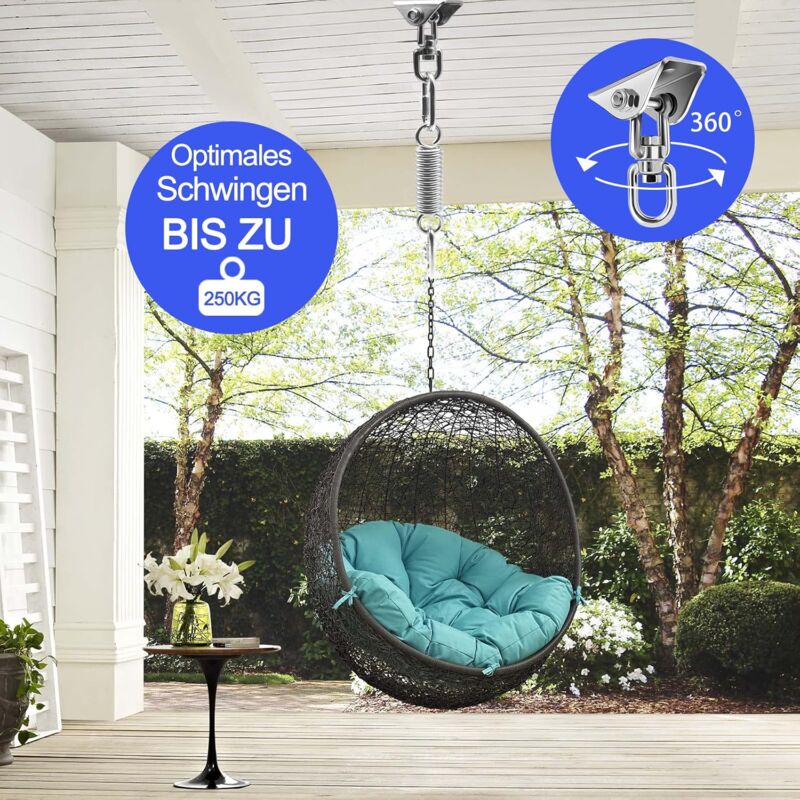Ceiling Mount Hanging Chair Spring, Hammock Hanging Hooks Kit Stainless Steel 360° Rotation Ceiling Mount up to 450 kg
