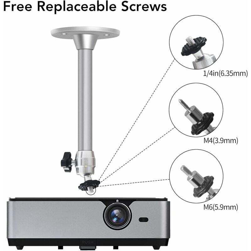 Projector Ceiling Mount, 3kg Load Capacity, 360° Rotation, 90° Tilt Angle, Ceiling and Wall Mount for Mini Projector - Made of Aluminum