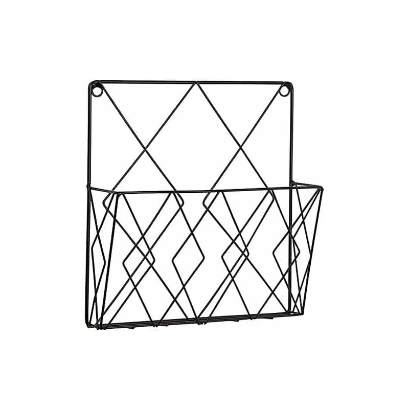 Black Metal Wire Magazine Rack for Wall - Storage Shelf for Office, Living Room, Bedroom - Compatible with Newspapers, Books and Files