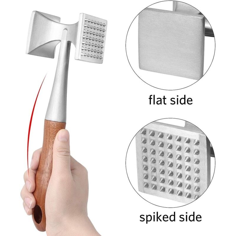 Meat Mallet, Heavy Duty Meat Tenderizer, Steak Mallet with Wooden Handle and Food Grade Zinc Alloy, 2 in 1 Kitchen Mallet, 26 CM