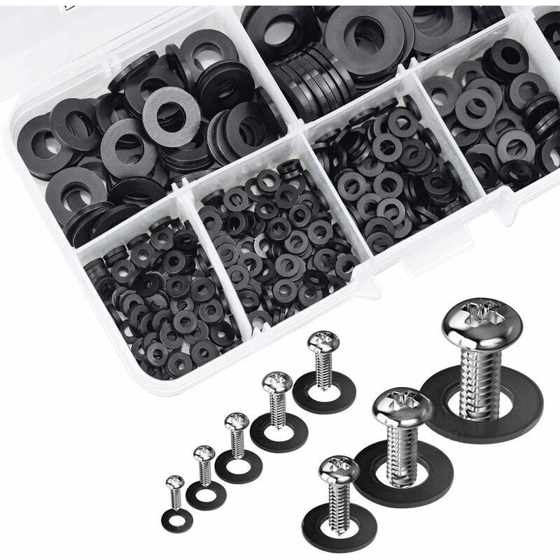 500pcs Black Plastic Washers Lock Washers Fasteners, Self-Locking Washer Assortment Mechanical Washer M2.5 M3 M4 M5 M6 M8 M10