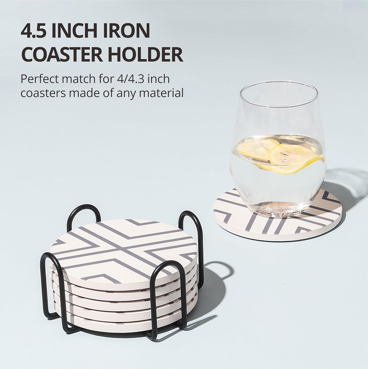 Minimalist Black Iron Metal Coaster Holder for Both Round and Square Coasters