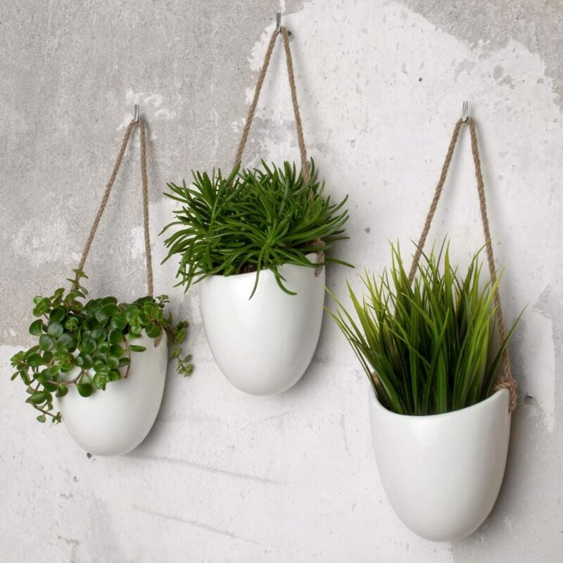 Set of 3 white ceramic wall pots - Fei Yu