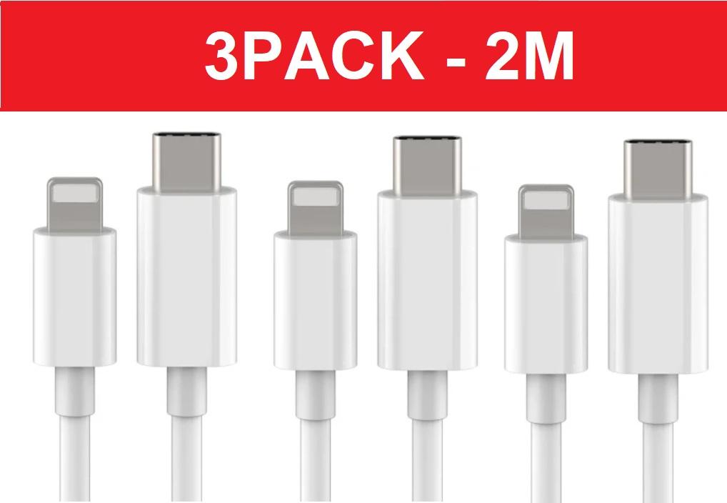 3-pack 2m Lightning cable charging and data transfer 2pcs USB-C White 3-PACK 2M charging cable