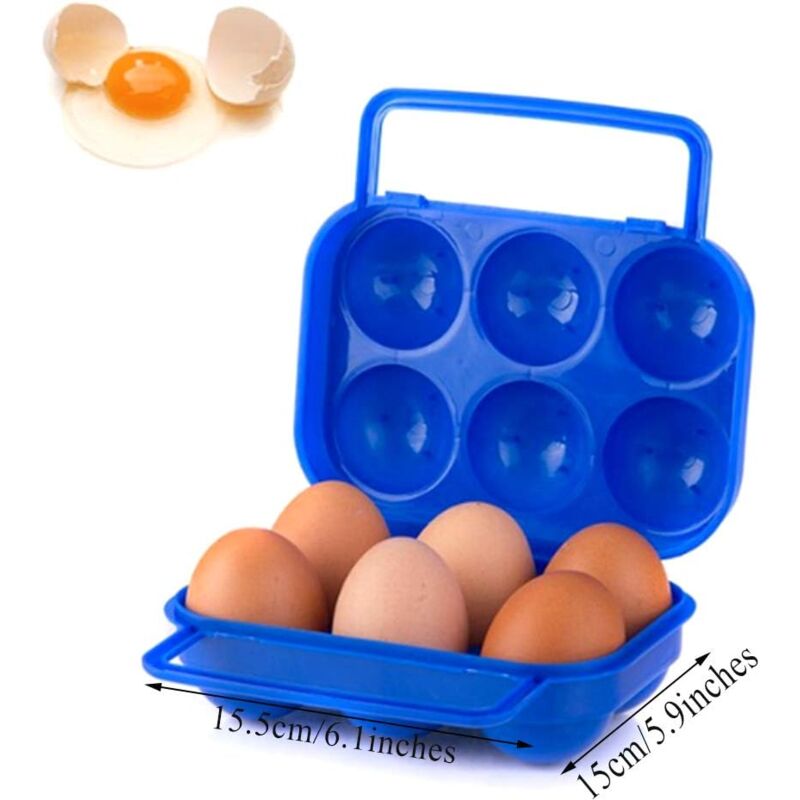 Portable Plastic Egg Carton 6 Compartments Foldable Egg Storage Box Large Capacity Egg Box Egg Holder Organizer for Refrigerator and Crisper