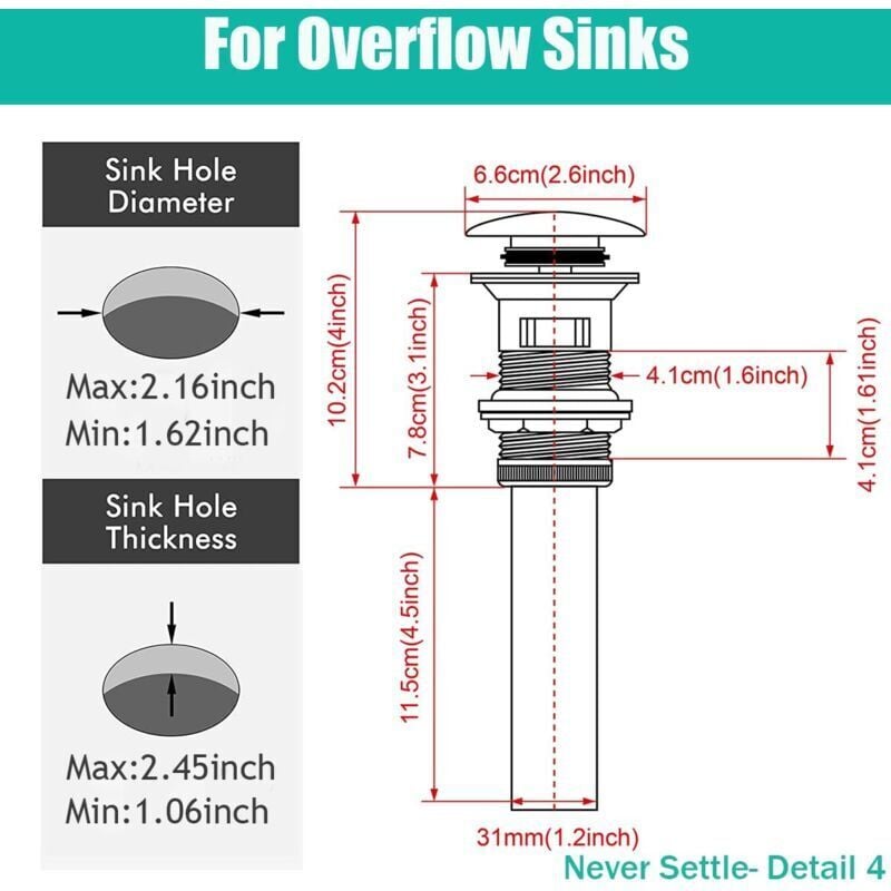 G1 1/4\" Pop-up Retro Sink Plug Waste Click-clack Drain with Overflow Bronzed Brass Universal Sink Drain Valve Basin Siphon - with Overflow