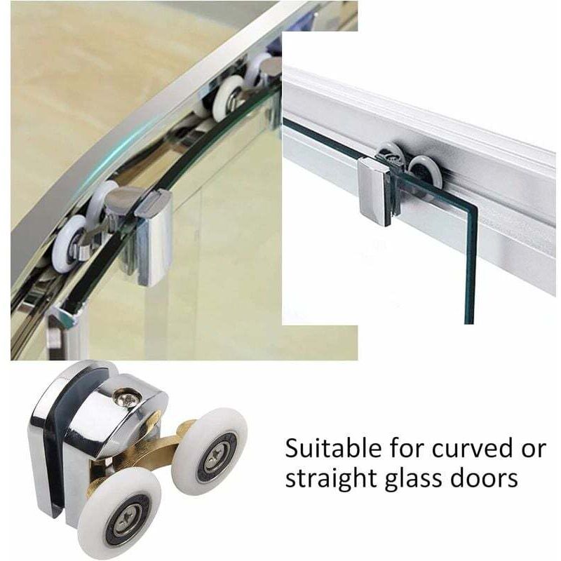 Shower Door Roller, 4pcs Double Shower Door Rollers Sliding Door Wheel Replacement for Shower Enclosure for 14mm Glass Hole