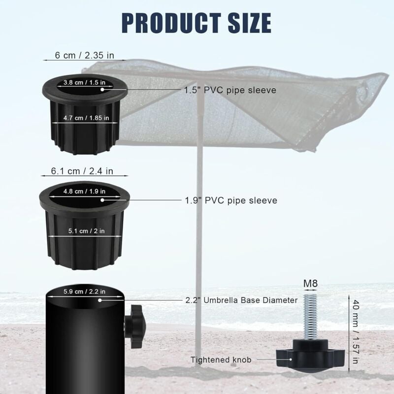 6-piece balcony parasol accessory set - 4 umbrella hole rings and 2 hand screws, black - Compatible with outdoor tables and terraces