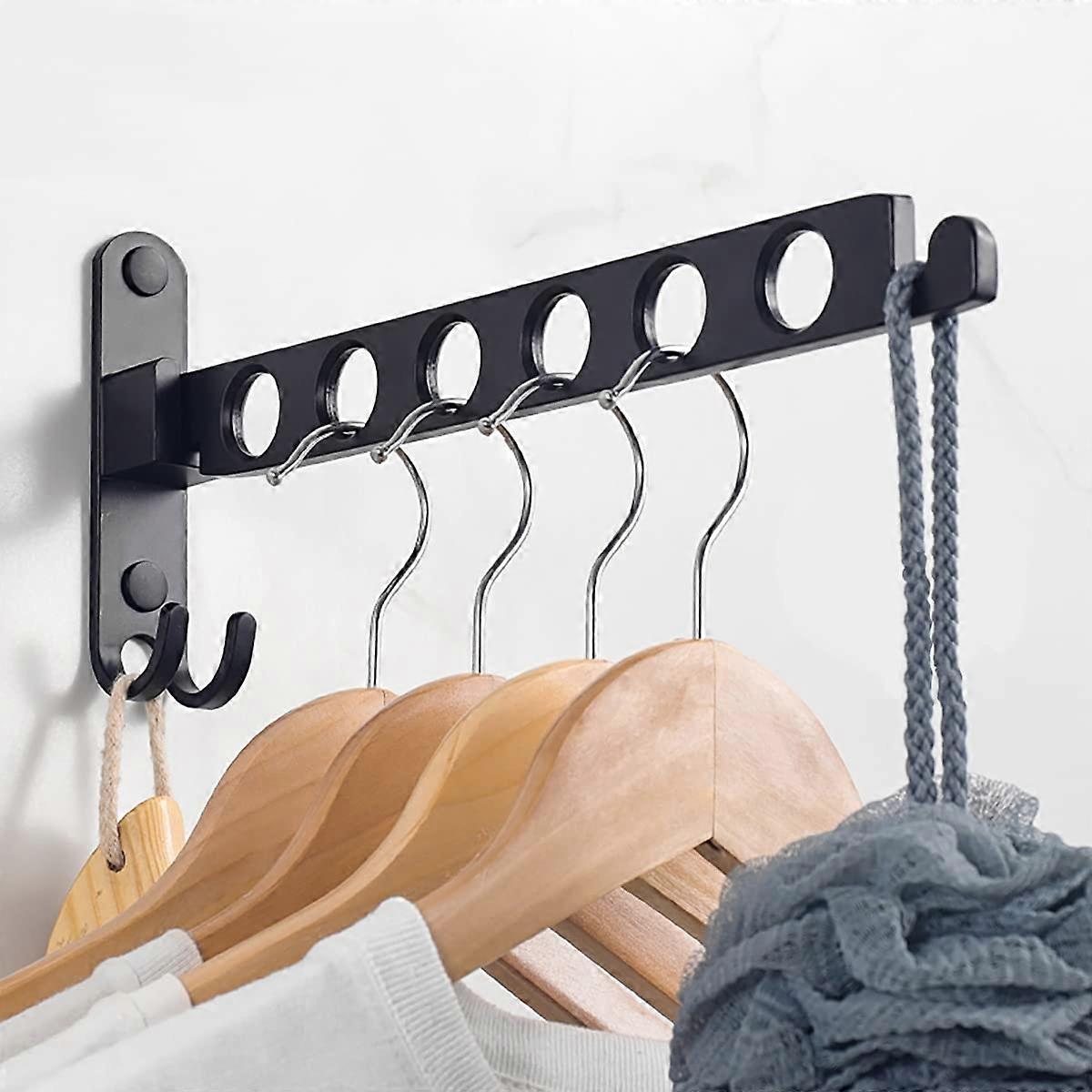 Foldable Clothes Hook, Wall Mounted Clothes Rack, Wall Hook, Foldable Hook for Balcony, Bathroom, Laundry Room (Black, 1-pack)—yux