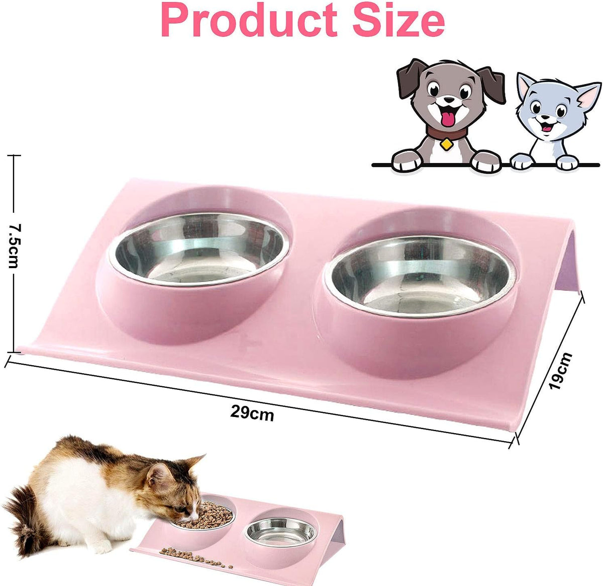 Cat food bowl, double cat food bowl, stainless steel cat bowl, non-slip, cat food bowls, stainless steel cat bowl set, cat food bowl