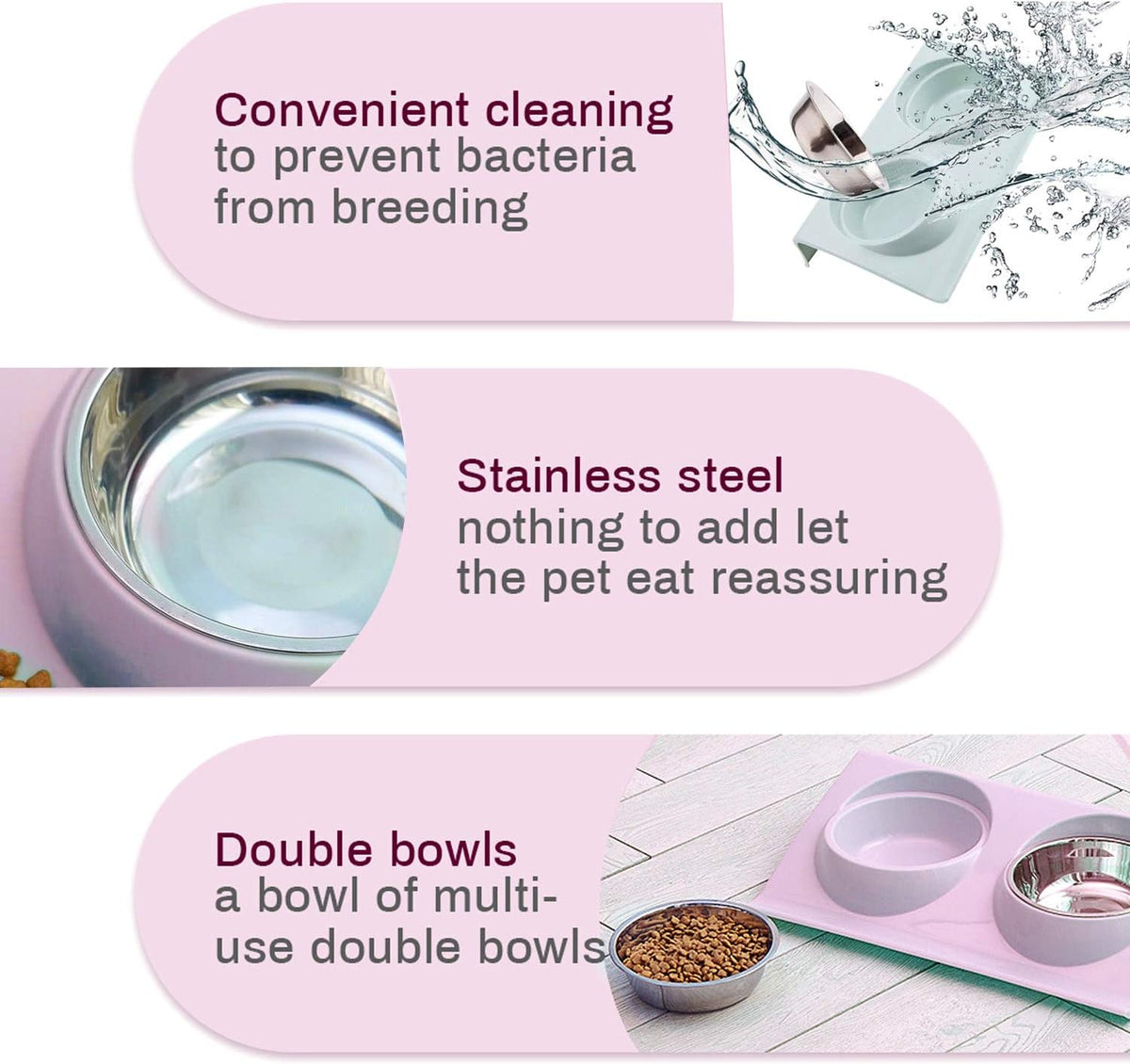 Cat food bowl, double cat food bowl, stainless steel cat bowl, non-slip, cat food bowls, stainless steel cat bowl set, cat food bowl