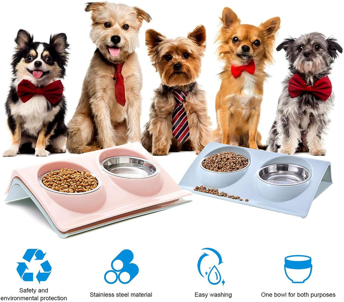 Cat food bowl, double cat food bowl, stainless steel cat bowl, non-slip, cat food bowls, stainless steel cat bowl set, cat food bowl