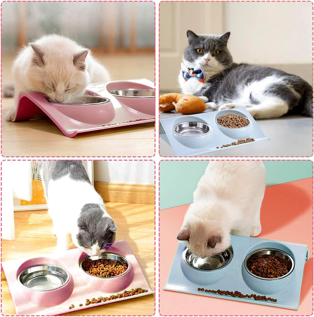 Cat food bowl, double cat food bowl, stainless steel cat bowl, non-slip, cat food bowls, stainless steel cat bowl set, cat food bowl