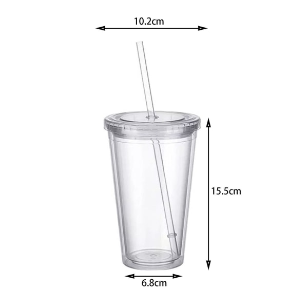 Reusable Plastic Cups Double Walled Transparent Drinking Cup with Straw Reusable Cups Suitable for Fruit Juice-max