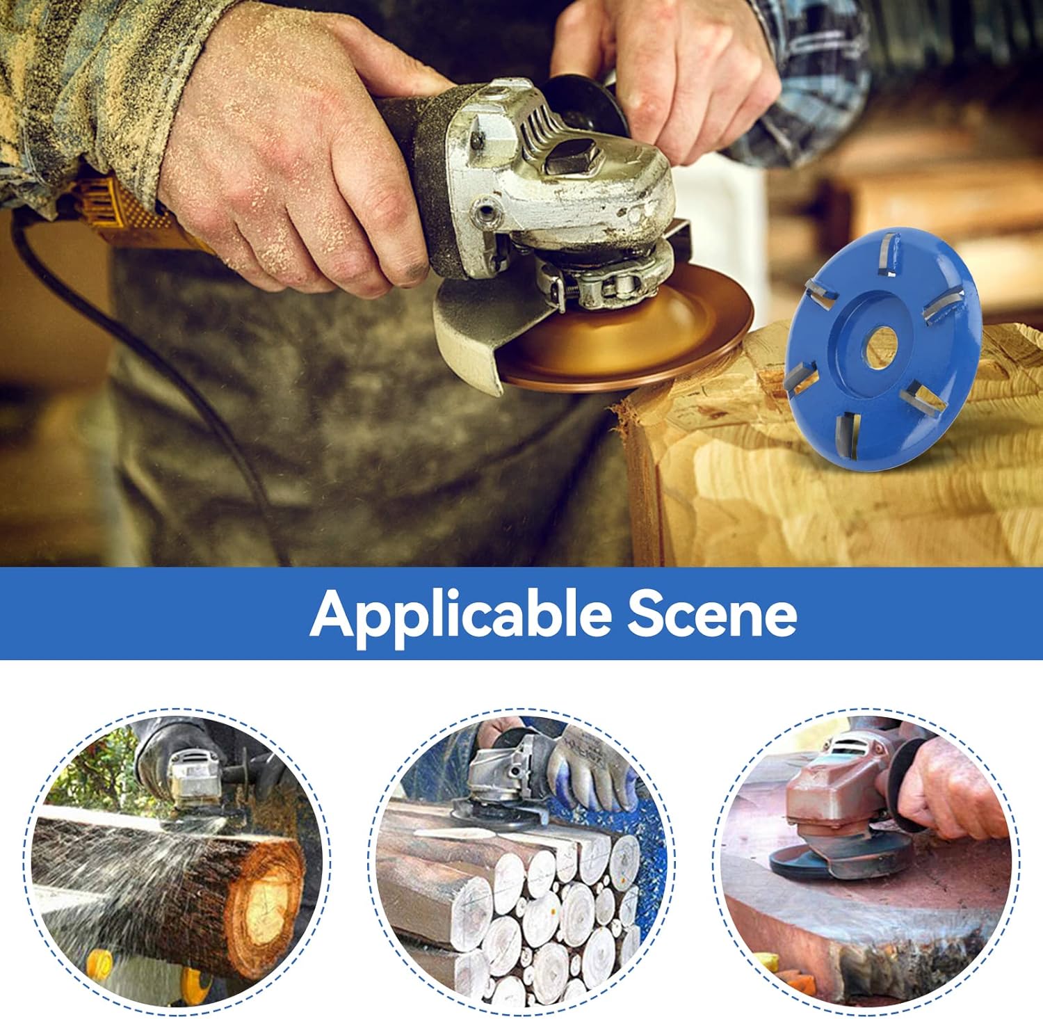 Wood router, wood milling, stump grinder angle grinder wood router 6 teeth chainsaw