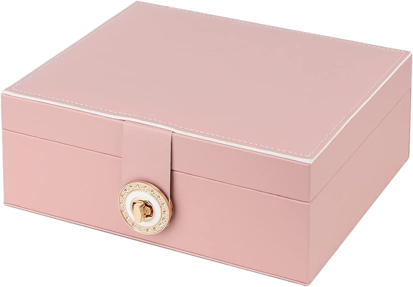 Jewelry Box for Storing Necklaces, Earrings, Bracelets and Rings, Large PU Leather with 3 Layers Stackable Jewelry Box, Pink Pink-tfrf Pink