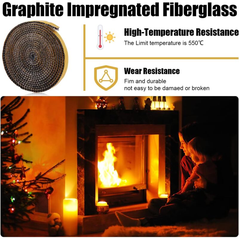 3mm x 1cm x 3m Heat Resistant Fiberglass Gasket - Self Adhesive Chimney Seal for Wood Stoves & Open Fireplaces, Up to 550°C