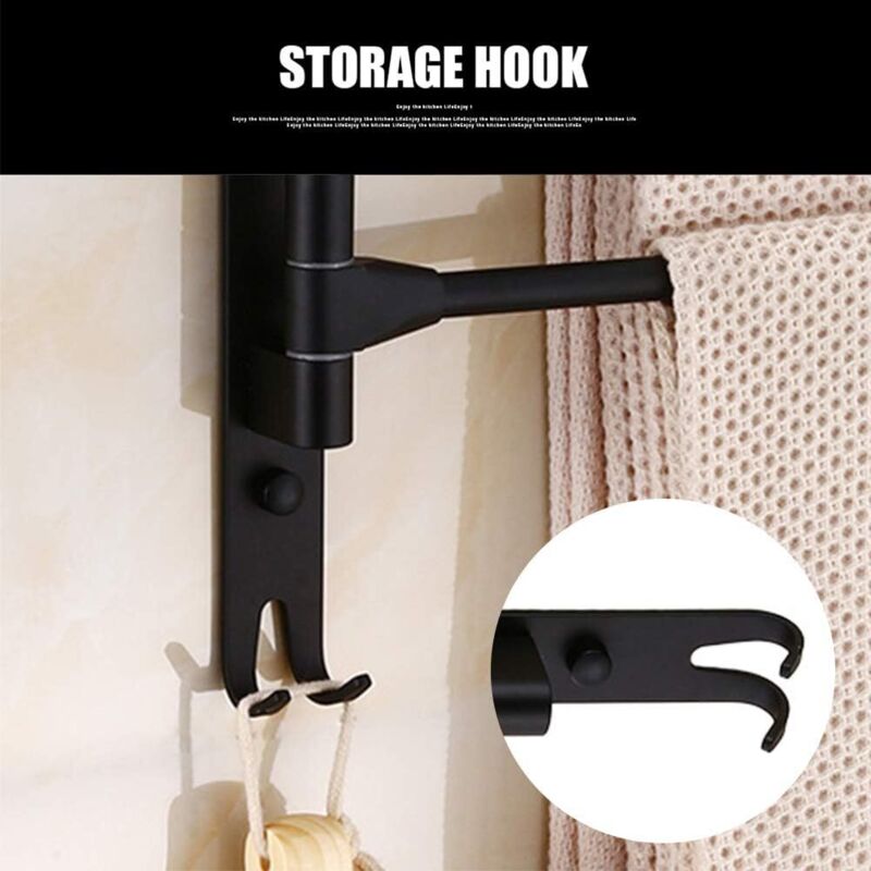 Swivel towel rack wall mounted bathroom towel holder rotating rack space saving 4 arms black