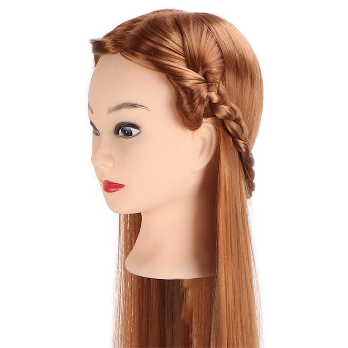 Hairdressing Mannequin Head Light Brown Hair Braid Styling Training Doll Head (with Makeup)