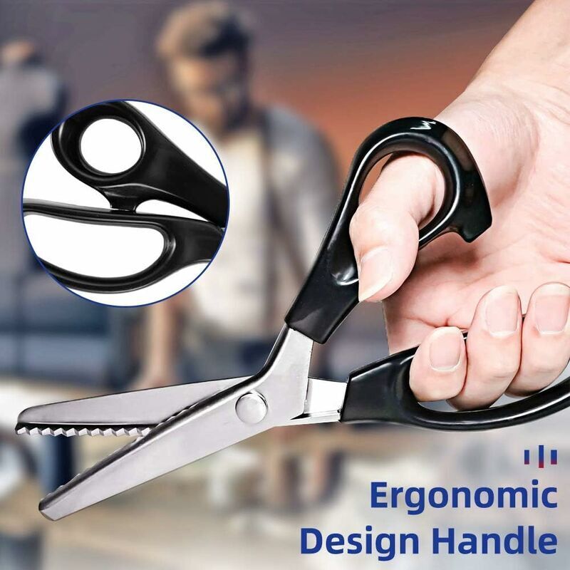 Professional Stainless Steel Zigzag Fabric Scissors with Comfort Grip for Sewing Fabrics by the Meter Compatible with Cisea for Children and Adults