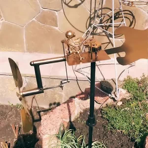Drummer Weather Vane Garden Decoration, Handmade Metal Percussionist Music Weather Vane Statues Ornaments, Rock Art Wind Spinners Weather Vane for Yard Lawn...