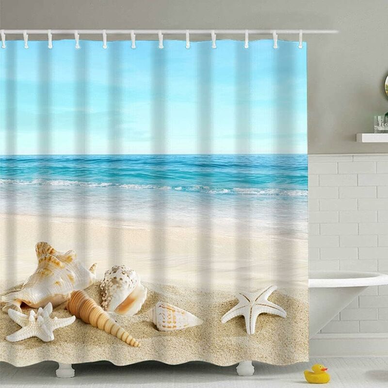Waterproof Shower Curtain for Beach with Elegant Pattern, Anti-Mildew, 200x240 cm
