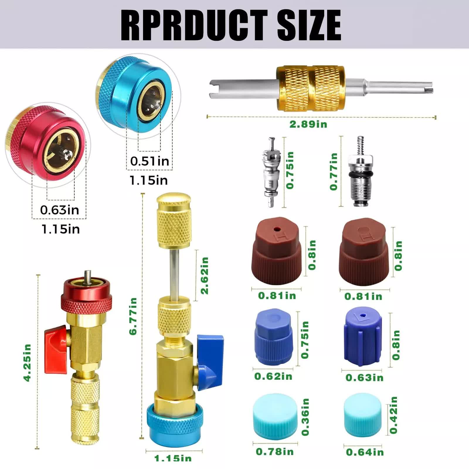 Professional Car AC Repair Kit, Schrader Valve Core Removal Tool with Quick Release for High and Low Pressure R134A Refrigeration Systems