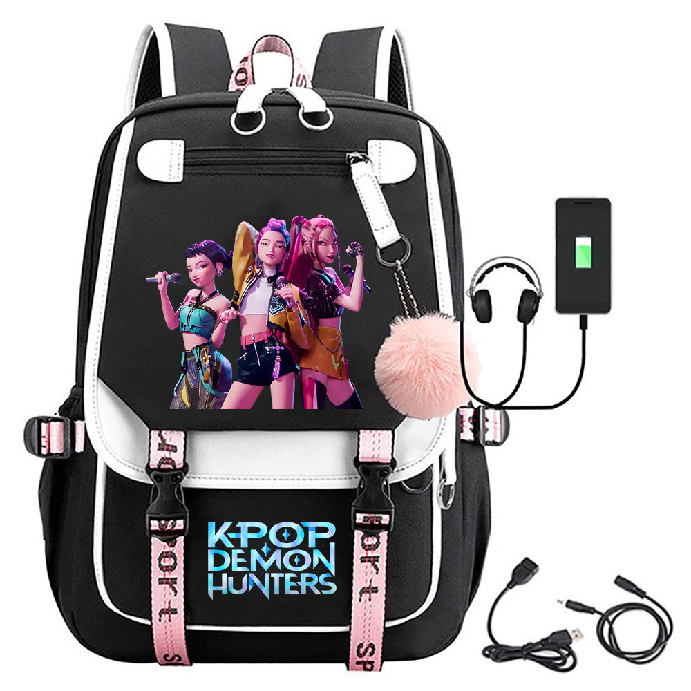 K-Pop Demon Hunters Anime School Backpack Cute Cartoon Bag for Students black_tfrf black 1