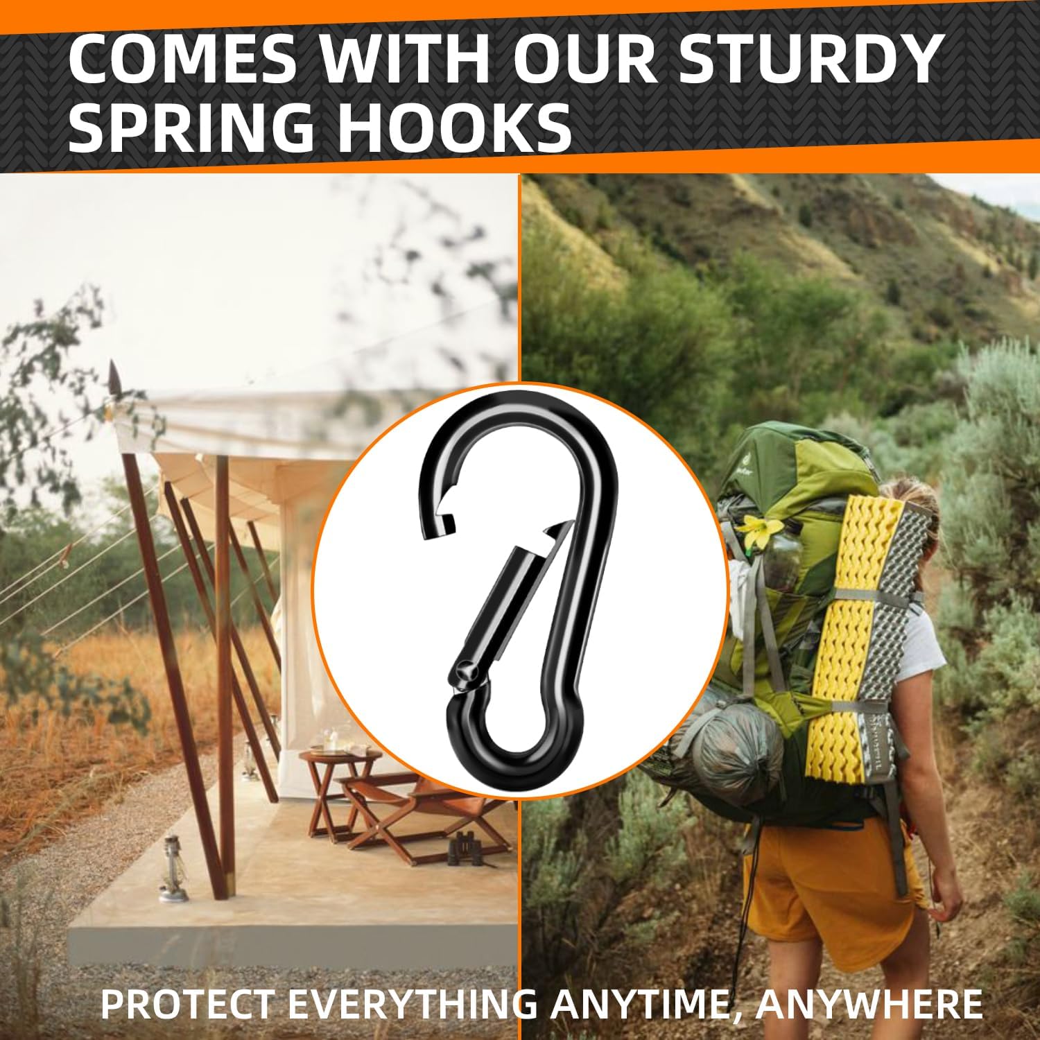 Length 10cm Width 4.9cm Carabiner, Heavy Duty Carabiners, 2-pack Large Carabiner, Heavy Duty Rope Connector for Keys Swing Set Camping Fishing