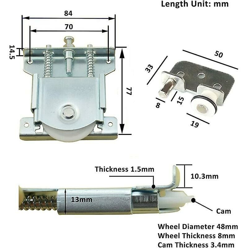 pcs Sliding Door Rollers, Sliding Door Parts for Wardrobe Door, Wheels, Rollers, Cabinet Rails, Sliding Cabinet Rollers, Load 20 kg