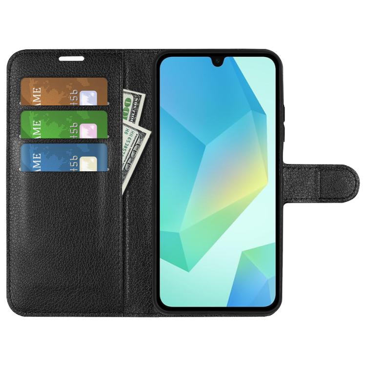 Samsung Galaxy A17 5G Litchi Texture Case with Horizontal Flip and Stand Black_max Black