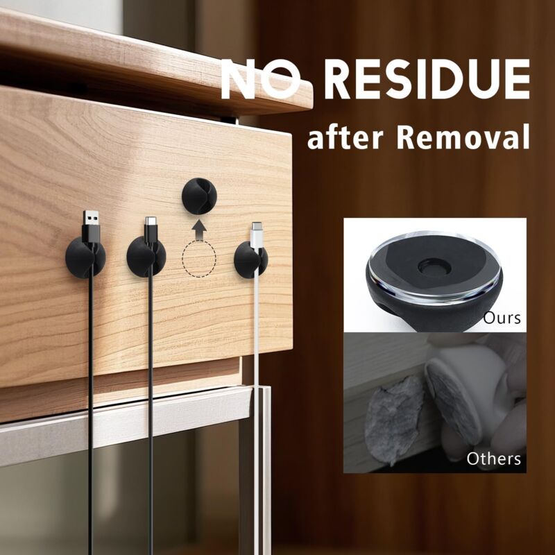 10-pack Self-Adhesive Wire and Cable Clips, Bed Clips, Cable Holder, Cable Organizer, Single Port (Black)