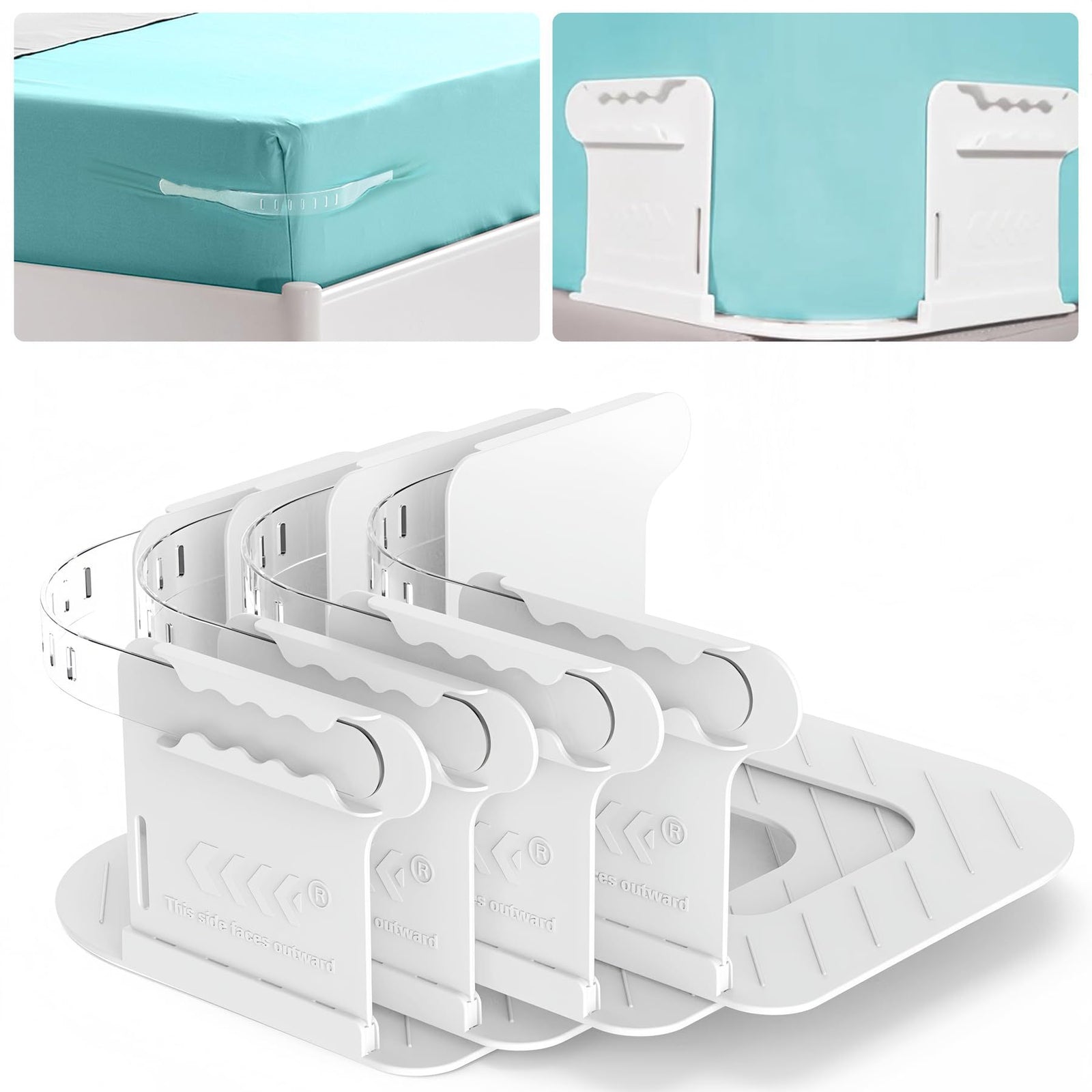 Invisible Sheet and Bed Cover Fastener, Removable and Storable, Keeps Sheets Tight, Sheet Clips for Daily Use White (set of 4)