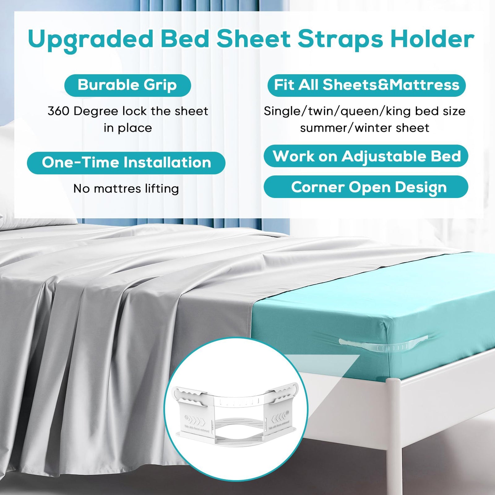 Invisible Sheet and Bed Cover Fastener, Removable and Storable, Keeps Sheets Tight, Sheet Clips for Daily Use White (set of 4)