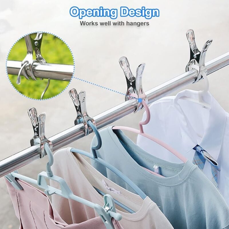 10-pack Large Stainless Steel Clothes Pegs, Heavy Duty Giant Clothes Pegs for Sunbeds, Pool Covers