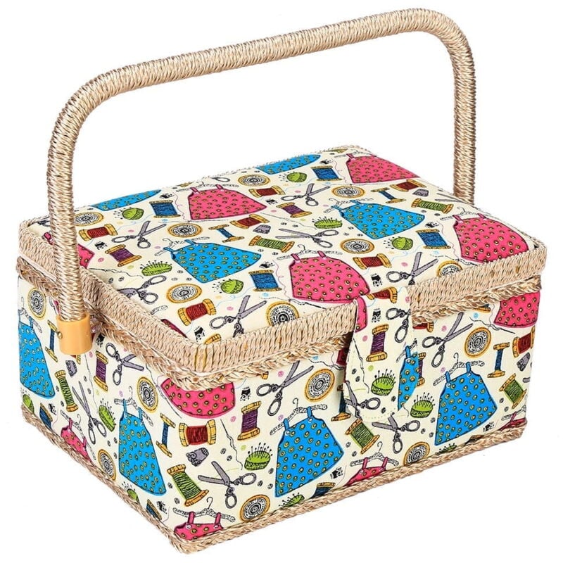 Sewing Accessories Basket with Removable Tray, 3 Colors, Needle and Thread Organizer, Fabric Storage Box with Pincushion and Inner Pocket, Home Craft Tools