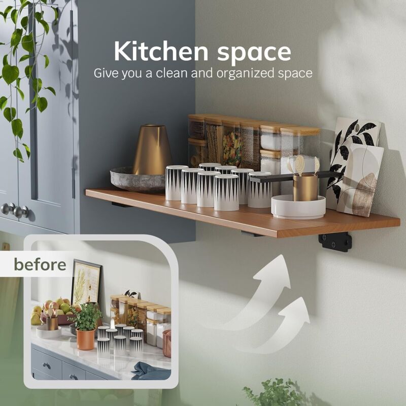 6-pack 10cm Floating Shelf Brackets, Heavy Duty Shelf Brackets for Shelves, Black Painted Metal Wall Mounted Shelf Brackets, 75kg Load Capacity