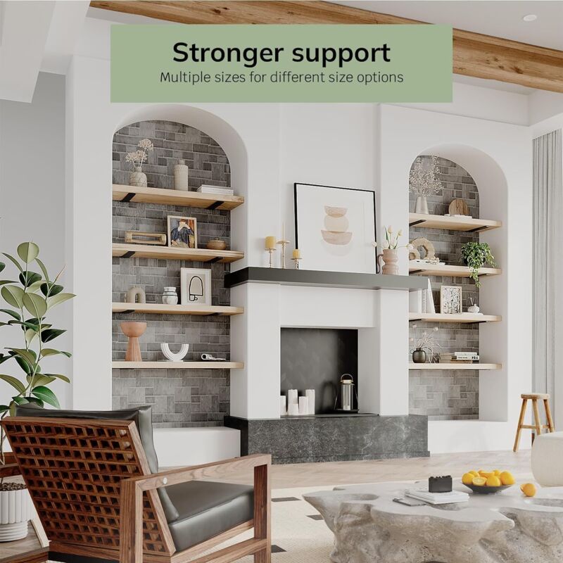 6-pack 10cm Floating Shelf Brackets, Heavy Duty Shelf Brackets for Shelves, Black Painted Metal Wall Mounted Shelf Brackets, 75kg Load Capacity