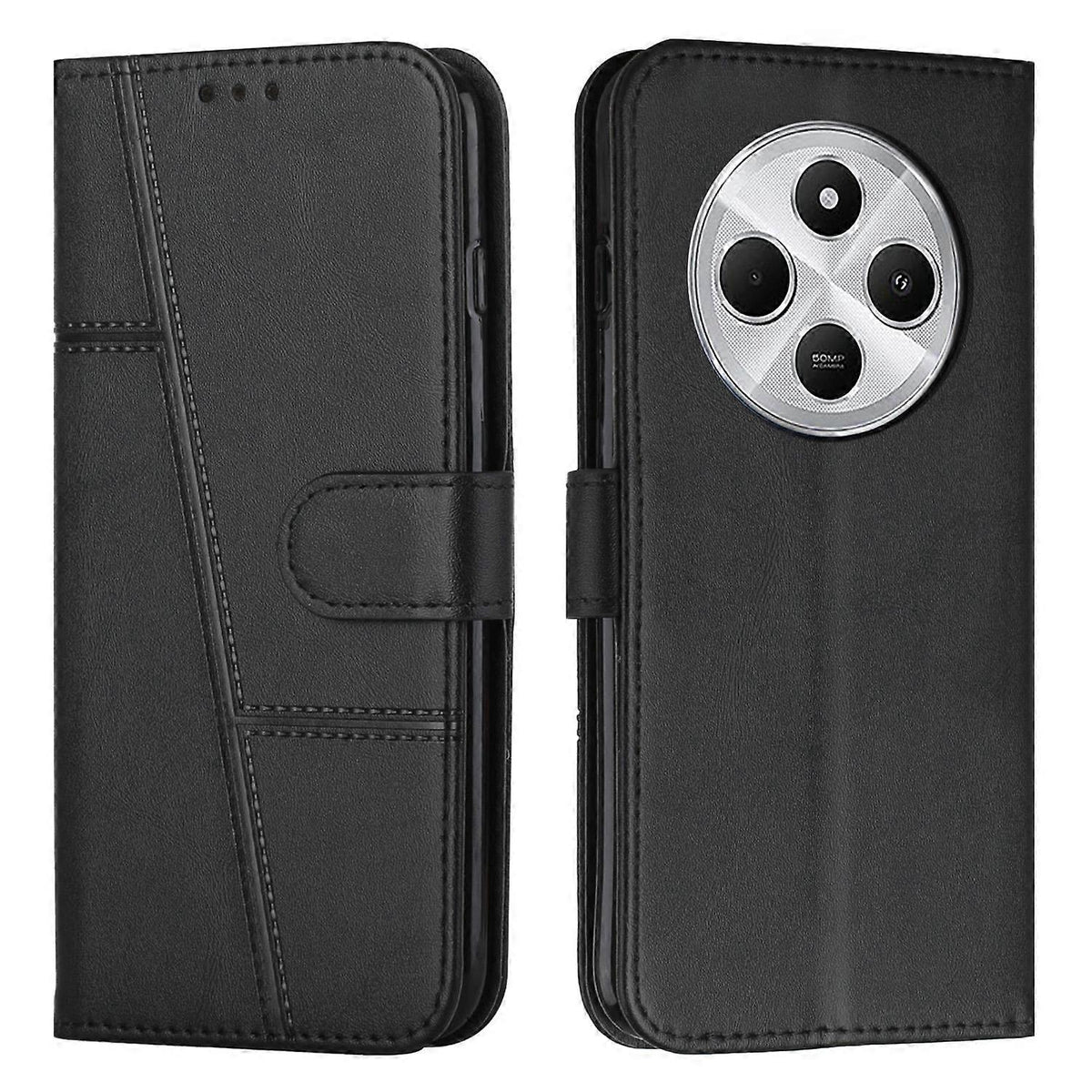 Stitched Calfskin Case for Redmi 14C 4G (FMY) Black_yux Black