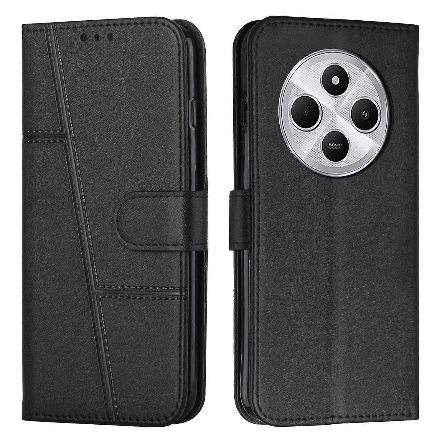 Stitched Calfskin Case for Redmi 14C 4G (FMY) Black_yux Black