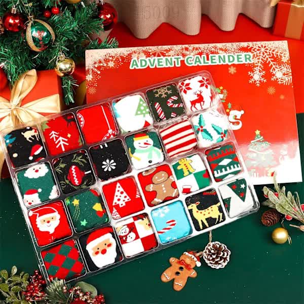 Advent Calendar 2024 with Socks - 24 Days with Different Christmas Patterns for Adults A